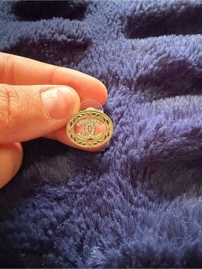 CHANEL Gold and Pink Logo Button Earring